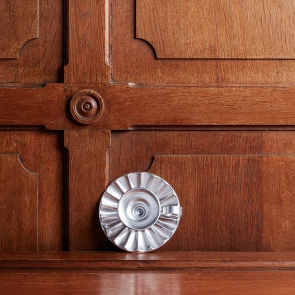 NWT Merci Paris set/2 aluminum silver scalloped taper candle holder - Picture 2 of 10